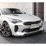 STP-Style For 2018 - 2023 Kia Stinger GT-Line Front Bumper Lip Splitter With LED Sequential Light -Carbon Fiber Look
