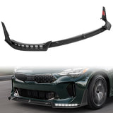 STP-Style For 2018 - 2023 Kia Stinger GT-Line Front Bumper Lip Splitter With LED Sequential Light -Unpainted Matte Black