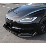For 2021-2025 Tesla Model S Painted Black Front Bumper Body Splitter Spoiler Lip 3PCS