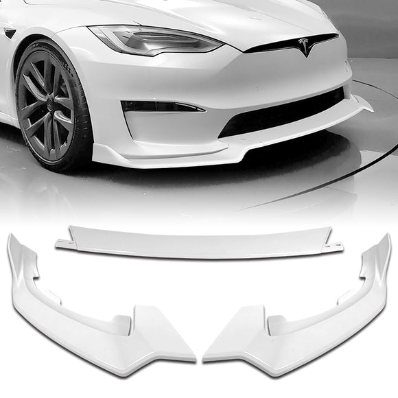 For 2021-2023 Tesla Model S Painted White Front Bumper Body Splitter Spoiler Lip 3PCS