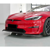 For 2021-2025 Tesla Model S Carbon Fiber Front Bumper Body Splitter Spoiler Lip 3PCS