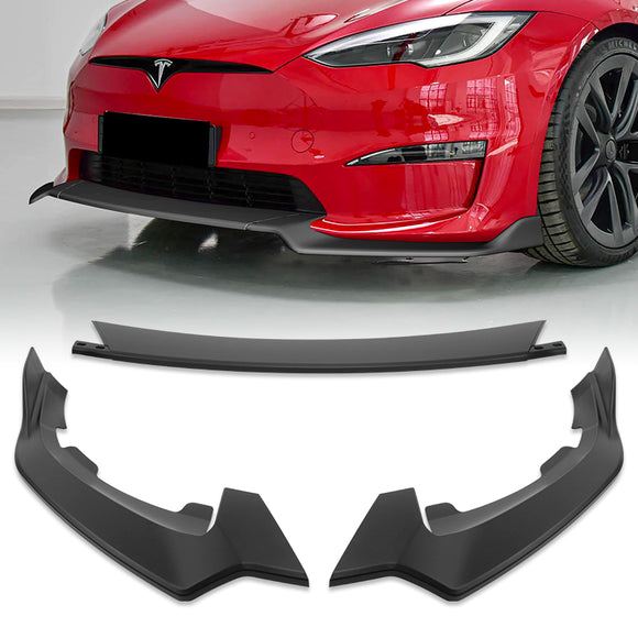 For 2021-2023 Tesla Model S Matte Black Front Bumper Body Splitter Spoiler Lip 3PCS