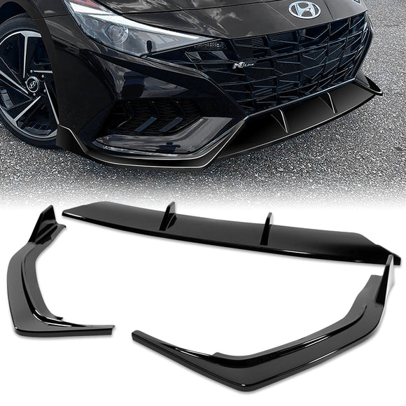 For 2021-2023 Hyundai Elantra N-Line Painted Black Front Bumper Body Splitter Spoiler Lip 3PCS