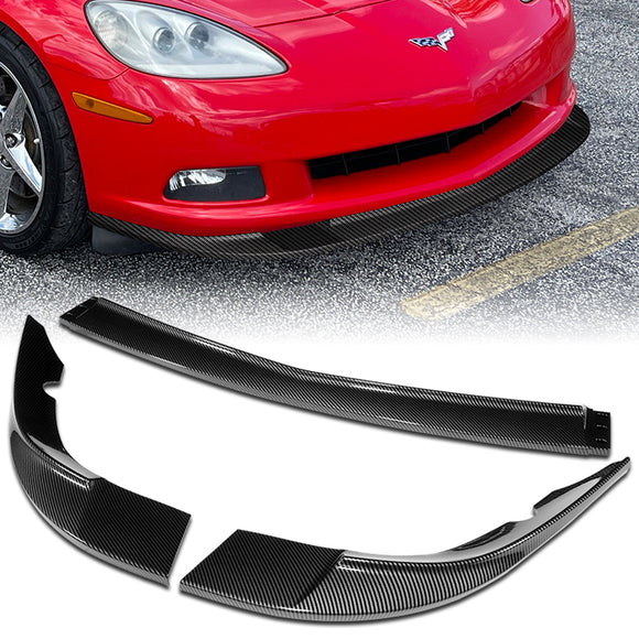 For 2005-2013 Corvette C6 ZR1-Style Base 3-PCS Carbon Painted Front Bumper Spoiler Lip