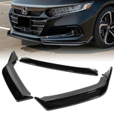 For 2021-2022 Honda Accord Sedan 3-PCS Painted Black Front Bumper Spoiler Splitter Lip