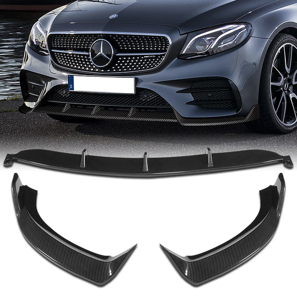 For 2017-2020 Mercedes E-Class W213 Carbon Look Front Bumper Body Splitter Spoiler Lip 3PCS