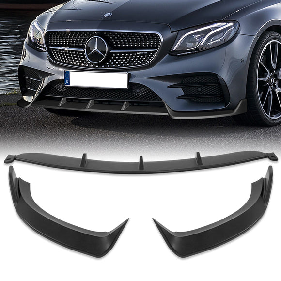 For 2017-2020 Mercedes E-Class W213 Unpainted Matte Black Front Bumper Body Splitter Spoiler Lip 3PCS