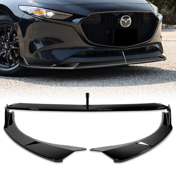 For 2019-2024 Mazda 3 Hatchback 5DR MS-Style Painted Black Front Bumper Body Splitter Spoiler Lip 3PCS