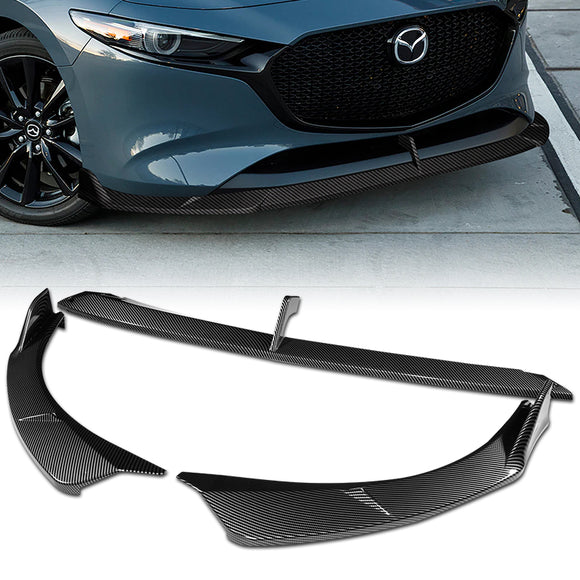 For 2019-2024 Mazda 3 Hatchback 5DR MS-Style Carbon Look Front Bumper Body Splitter Spoiler Lip 3PCS