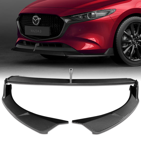 For 2019-2024 Mazda 3 Hatchback 5DR MS-Style Carbon Look Front Bumper Body Splitter Spoiler Lip 3PCS