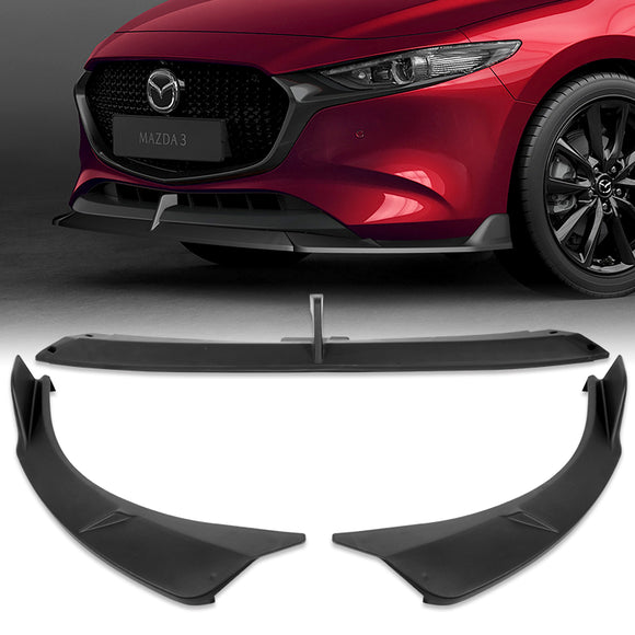 For 2019-2024 Mazda 3 Hatchback 5DR MS-Style Unpainted Matte Black Front Bumper Body Splitter Spoiler Lip 3PCS