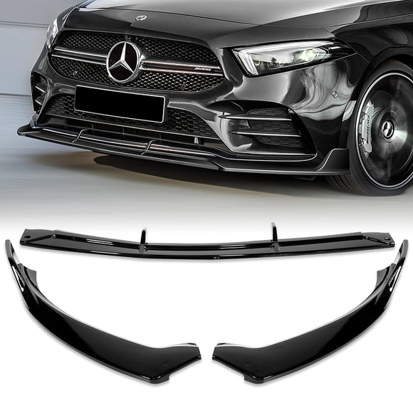For 2019-2023 Mercedes-Benz A-Class AMG W177 Painted Black Front Bumper Body Splitter Spoiler Lip 3PCS