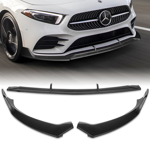 For 2019-2023 Mercedes-Benz A-Class AMG W177 Unpainted Matte Black Front Bumper Body Splitter Spoiler Lip 3PCS