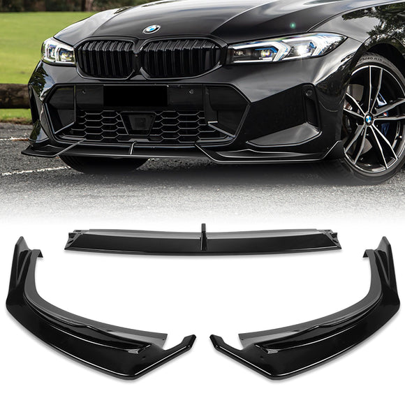 For 2023-2025 BMW 3-Series G20 M-Sport GT-Style Painted Black Front Bumper Body Splitter Spoiler Lip 3PCS