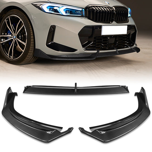 For 2023-2025 BMW 3-Series G20 M-Sport GT-Style Carbon Look Front Bumper Body Splitter Spoiler Lip 3PCS