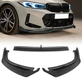 For 2023-2024 BMW 3-Series G20 M-Sport GT-Style Unpainted Matte Black Front Bumper Body Splitter Spoiler Lip 3PCS