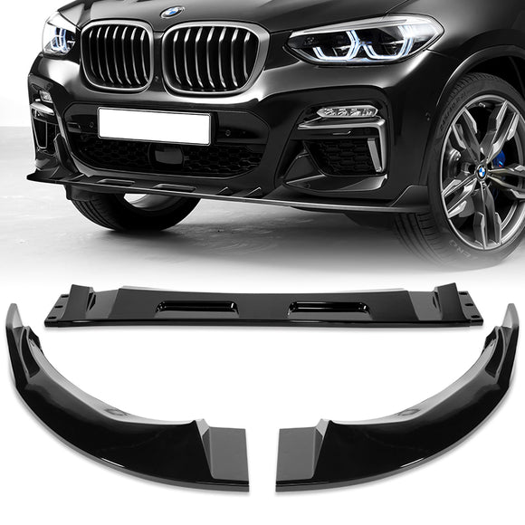 For 2018-2021 BMW X3 X4 G01 G02 M-Sport Painted Black Front Bumper Body Splitter Spoiler Lip 3PCS