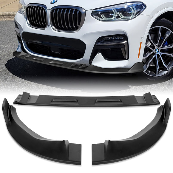 For 2018-2021 BMW X3 X4 G01 G02 M-Sport Unpainted Matte Black Front Bumper Body Splitter Spoiler Lip 3PCS