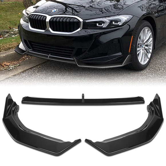 For 2023-2025 BMW 3-Series G20 Base GT-Style Painted Black Front Bumper Body Splitter Spoiler Lip 3PCS