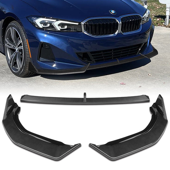 For 2023-2025 BMW 3-Series G20 Base GT-Style Carbon Look Front Bumper Body Splitter Spoiler Lip 3PCS