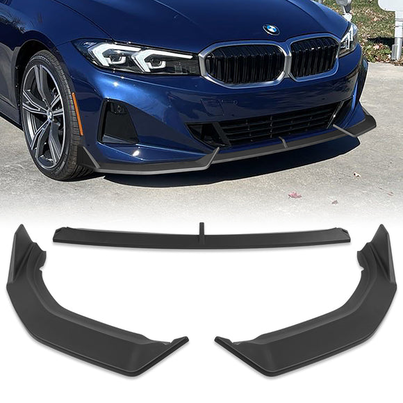 For 2023-2025 BMW 3-Series G20 Base GT-Style Unpainted Matte Black Front Bumper Body Splitter Spoiler Lip 3PCS