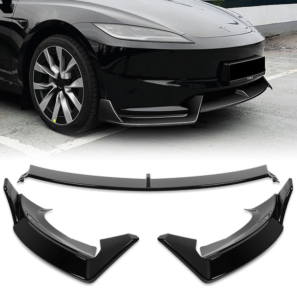 For 2024-2025 Tesla Model 3 Sedan Painted Black Front Bumper Body Splitter Spoiler Lip 3PCS