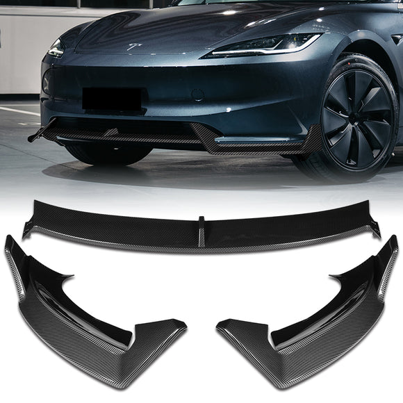 For 2024-2025 Tesla Model 3 Sedan Carbon Look Front Bumper Body Splitter Spoiler Lip 3PCS