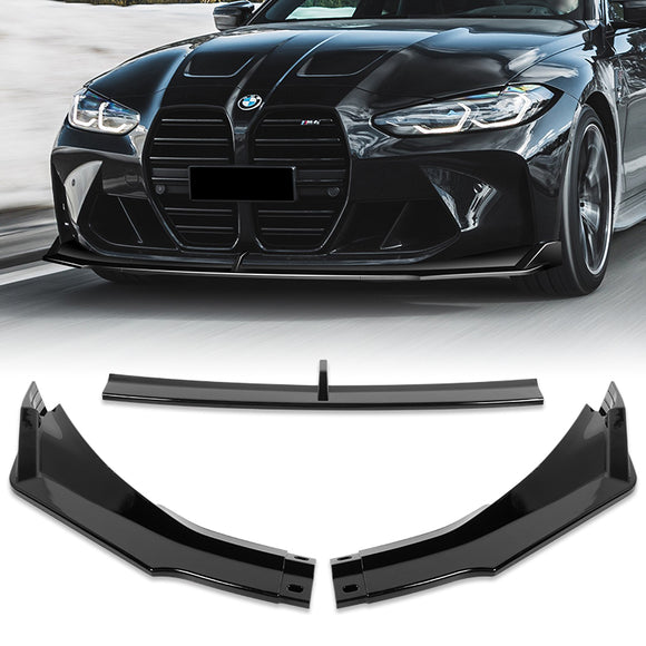 For 2021-2025 BMW M3 M4 G80 G82 G83 Painted Black Front Bumper Body Splitter Spoiler Lip 3PCS