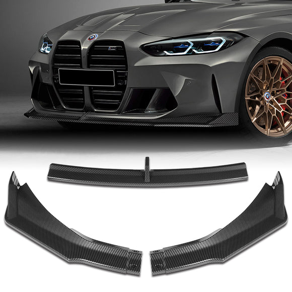 For 2021-2024 BMW M3 M4 G80 G82 G83 Carbon Look Front Bumper Body Splitter Spoiler Lip 3PCS