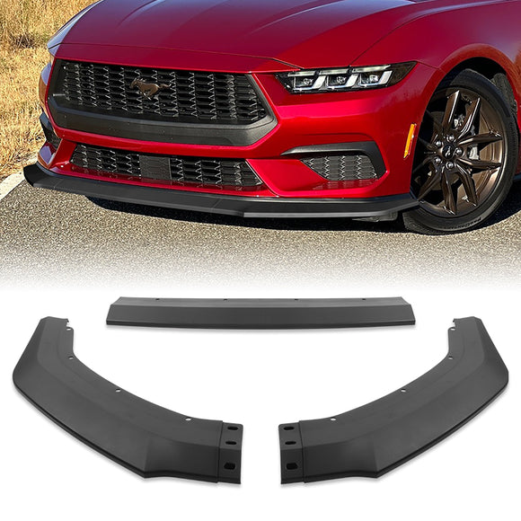 For 2024-2025 Ford Mustang ECO Unpainted Matte Black Front Bumper Splitter Spoiler Lip 3PCS