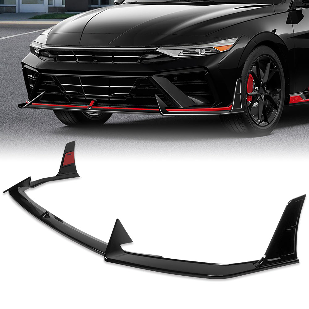 Painted Black 5-Piece Front Bumper Lip Spoiler For 2024-2026 Hyundai Elantra N-Line – STP-Style Body Kit