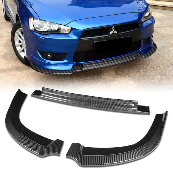 For 2008-2015 Mitsubishi Lancer RA-Style  3-PCS Carbon Look Front Bumper Spoiler Lip