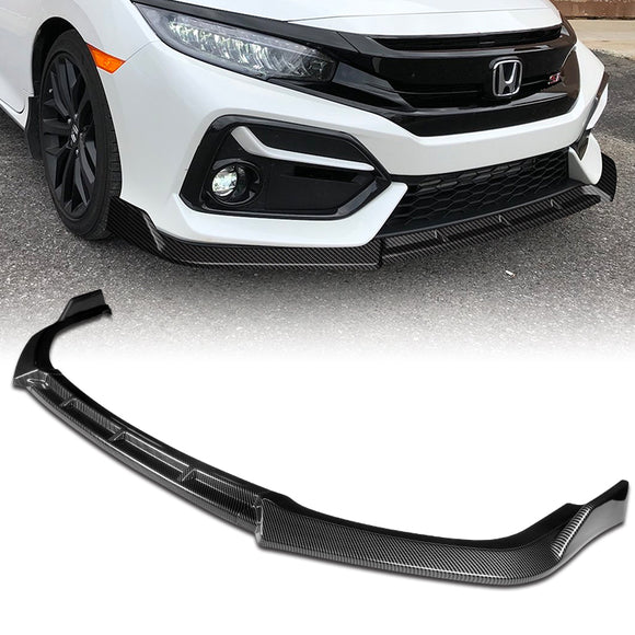 For 2017-2021 Honda Civic Si Coupe Sedan 3-PCS Carbon Painted Front Bumper Spoiler Lip