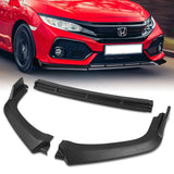 For 2017-2021 Honda Civic Si Coupe Sedan 3-PCS Matt Black Front Bumper Splitter Spoiler Lip