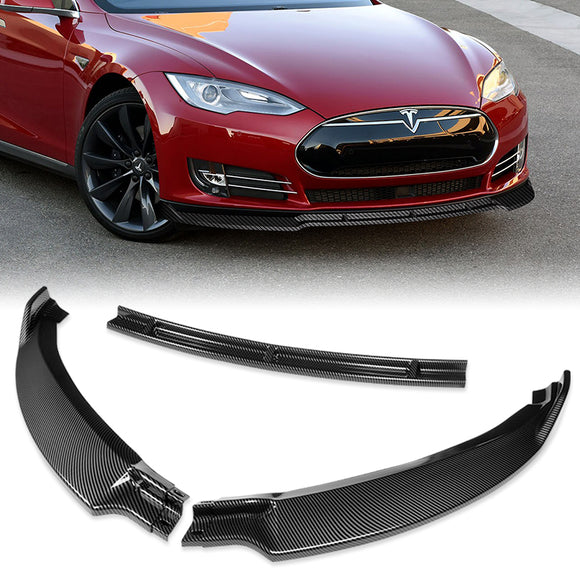 For 2012-2016 Tesla Model S STP-Style 3-PCS  Carbon Look Front Bumper Body Spoiler Lip