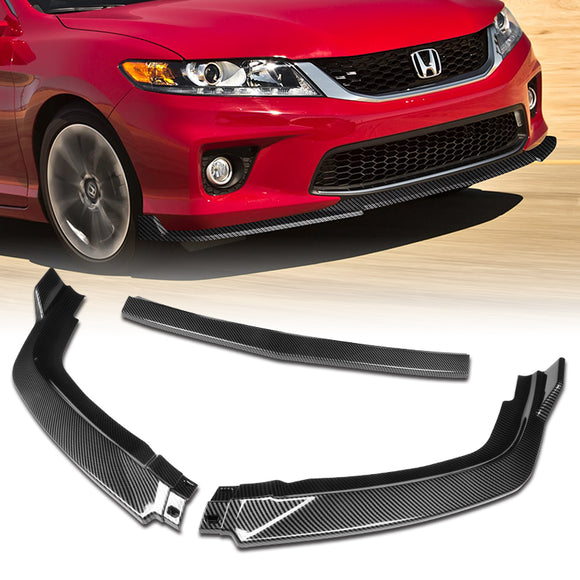 For 2013-2015 Honda Accord Coupe Carbon Look 3Pcs Front Bumper Splitter Spoiler Lip