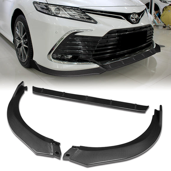 For 2021-2022 Toyota Camry LE Carbon Look 3 Pcs Front Bumper Body Splitter Spoiler Lip