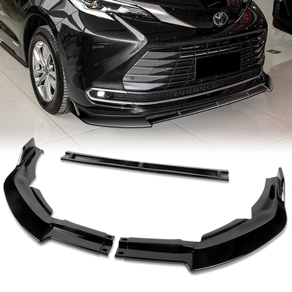 For 2021-2023 Toyota Sienna LE XLE MP-Style Painted BLACK  3-Pcs Front Bumper Spoiler Lip