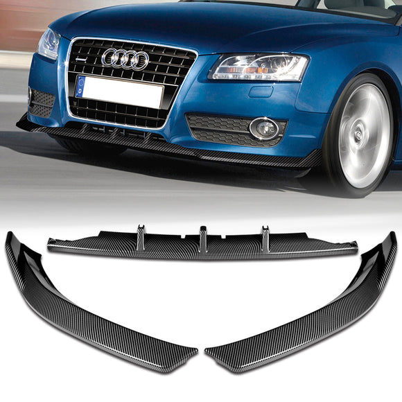 For 2008-2012 Audi A5 / Quattro STP-Style Carbon Look Front Bumper Spoiler Lip  3-Pcs