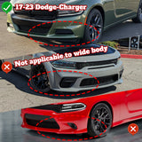 2015-2023 Dodge Charger SXT Unpainted Matte Black 3-Piece Front Bumper Body Spoiler Splitter Lip Kit with License Plate Lights