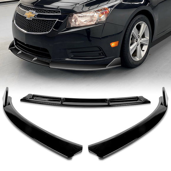 For 2011-2014 Chevrolet Cruze Painted Black Front Bumper Splitter Spoiler Lip  3-Pcs