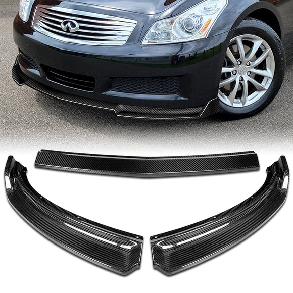 For 2007-2009 Infiniti G35 G37 4DR GT-Style Carbon Fiber Front Bumper Body Splitter Spoiler Lip 3PCS