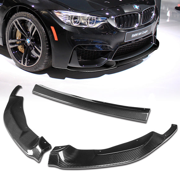 For 2015-2019 BMW F80 F82 M3 M4 GT-Style Carbon Fiber Front Bumper Spoiler Lip  3-PCS