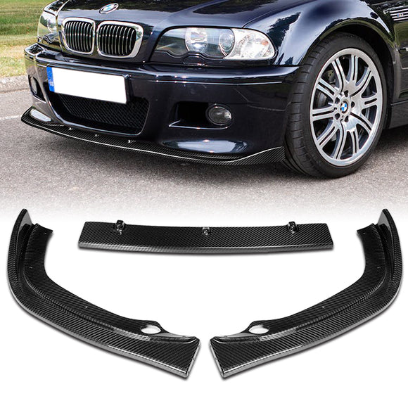 For 2001-2006 BMW E46 M3 H-Style Carbon Fiber Front Bumper Splitter Spoiler Lip 3PCS