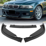 For 2001-2006 BMW E46 M3 H-Style Matte Black Front Bumper Splitter Spoiler Lip 3PCS