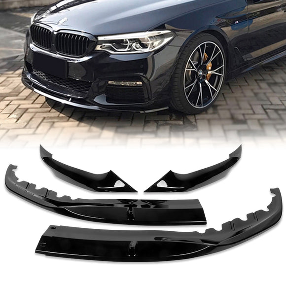 For 2017-2020 BMW 5-Series G30 M-Sport Painted Black Front Bumper Splitter Spoiler Lip 3PCS
