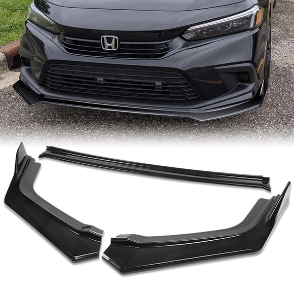 For 2022-2024 Honda Civic Sedan 11Th Painted Black Front Bumper Splitter Spoiler Lip 3PCS