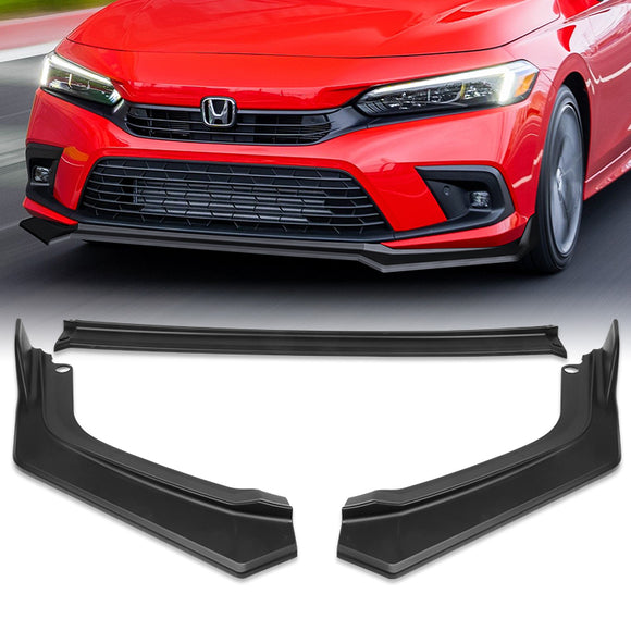 For 2022-2024 Honda Civic Sedan 11Th Matte Black Front Bumper Splitter Spoiler Lip 3PCS