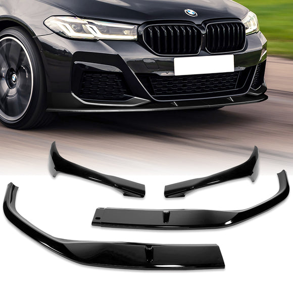 For 2021-2023 BMW 5-Series G30 M-Sport Painted Black Front Bumper Splitter Spoiler Lip 3PCS