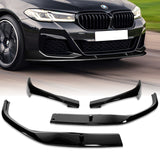 For 2021-2023 BMW 5-Series G30 M-Sport Painted Black Front Bumper Splitter Spoiler Lip 3PCS